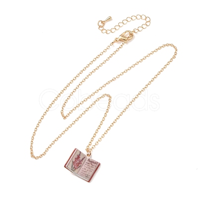 Brass Enamel Book Pendant Necklaces for Women KK-CBAF5B9-01G-08-1