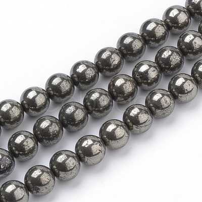 Natural Pyrite Beads Strands G-S249-01-4mm-1