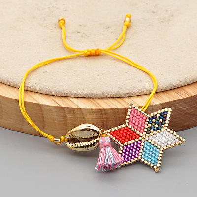 Adjustable Glass Seed Bead Braided Star Charm Bracelets HR8950-1