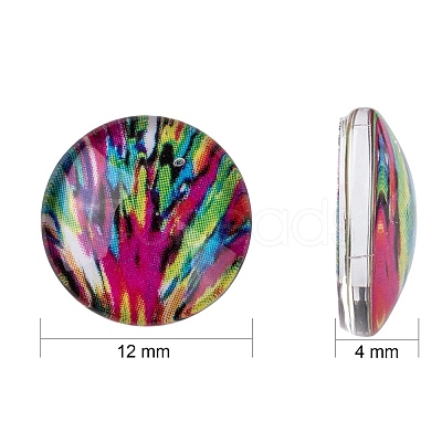 Printed Glass Flat Round Cabochons GGLA-N004-12mm-G-WH-1