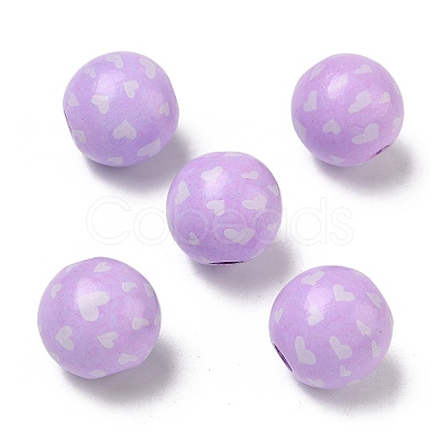 Valentine's Day Spray Painted & Printed Wood European Beads WOOD-L023-03F-1