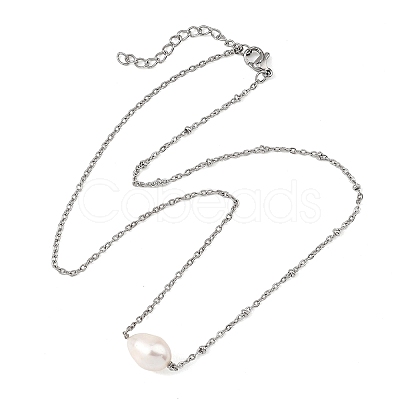 Natural Pearl Rice Pendant 304 Stainless Steel Satellite Chain Necklaces for Women NJEW-JN06149-02-1