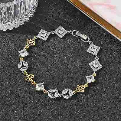 Brass Micro Pave Clear Cubic Zirconia Link Chain Bracelets for Women BJEW-C156-06C-GP-1