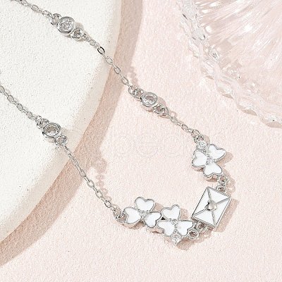 Brass Pave Clear Cubic Zirconia Clover Envelope Link Bracelets KK-CBA6980-18P-1