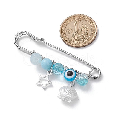 Evil Eye Resin Alloy Star Charm Brooch Pin JEWB-BR00154-1