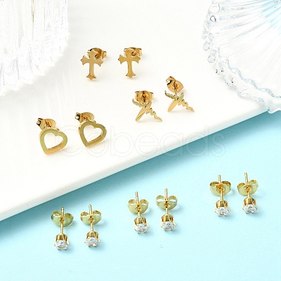 304 Stainless Steel Micro Pave Cubic Zirconia Stud Earrings Kits For Women EJEW-B112-01G-01-1