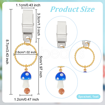 Handmade Mushroom Lampwork & Wood Beaded Credit Card Clip Puller AJEW-PH01529-1