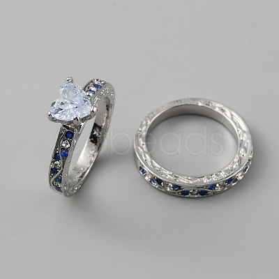 2Pcs 2 Style Cubic Zirconia Heart Finger Rings RJEW-WH0016-02P-03-1