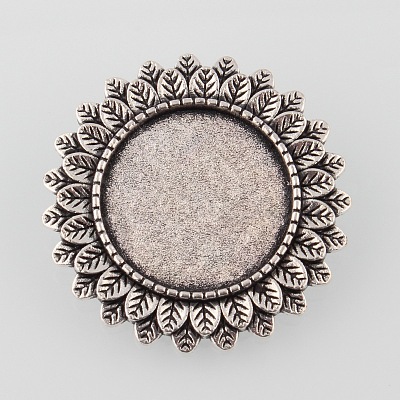 Vintage Alloy Flower Brooch Cabochon Bezel Settings X-PALLOY-O038-21AS-1