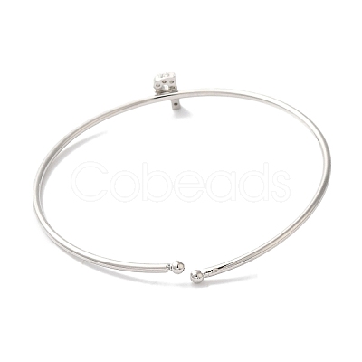 Rack Plating Brass Micro Pave Clear Cubic Zirconia Letter Open Cuff Bangles BJEW-A018-01P-P-1