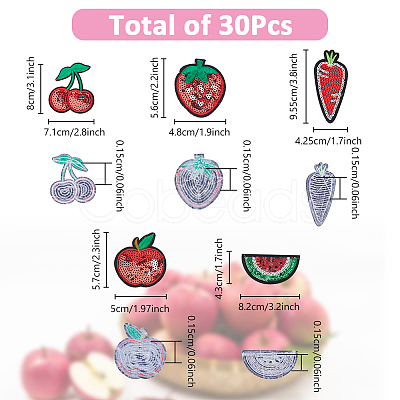 30Pcs 5 Styles Fruit Theme Felt Fabric with Glitter Sequins Iron on/Sew On Patches PATC-FH0001-14-1