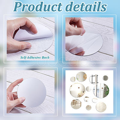 12Pcs 3 Styles  Flat Round Acrylic Self-Adhesive Mirror Wall Stickers AJEW-NB0007-07B-1