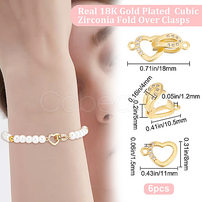 6 Sets Brass Micro Pave Clear Cubic Zirconia Fold Over Clasps KK-BBC0005-70-1