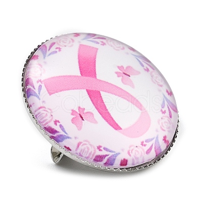 Breast Cancer Awareness Ribbon Glass Brooches JEWB-L019-01F-1