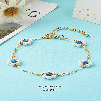 Shell Pearl & Acrylic Beads Flower Link Bracelets X1-BJEW-TA00003-03-1