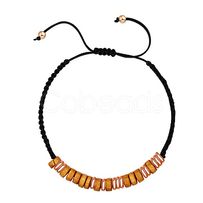 Natural Wood Disc Braided Bead Bracelet IP6266-2-1