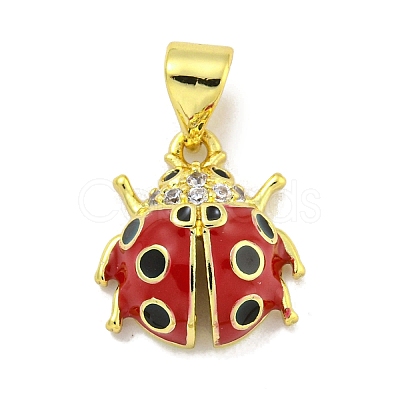 Rack Plating Brass Micro Pave Clear Cubic Zirconia with Enamel Pendant KK-B091-37G-01-1