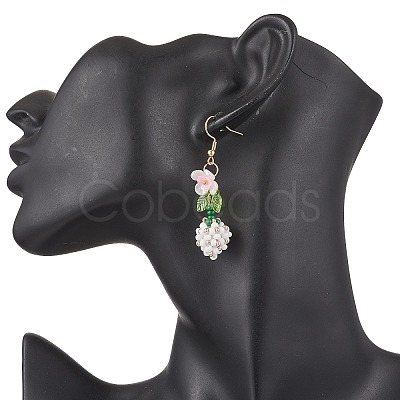 Flower 304 Stainless Steel Glass Seed Beads Dangle Earrings EJEW-MZ00470-1