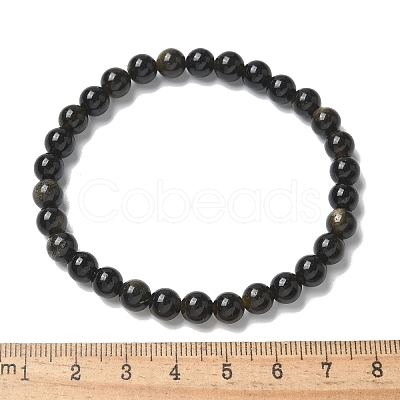 Natural Golden Sheen Obsidian Bead Stretch Bracelets BJEW-K212-A-020-1