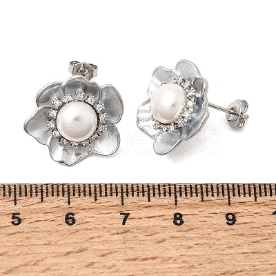 Brass Micro Pave Cubic Zirconia Enamel Stud Earrings CU-CBABA66-12B-P-1