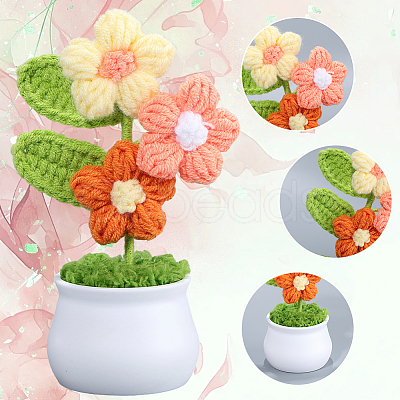 1Pc Hand Knitted Potted Plants Crochet Flower DJEW-SC0001-15C-1