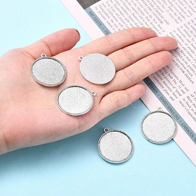 Tibetan Style Alloy Flat Round Pendant Cabochon Settings TIBEP-Q045-068G-AS-RS-1