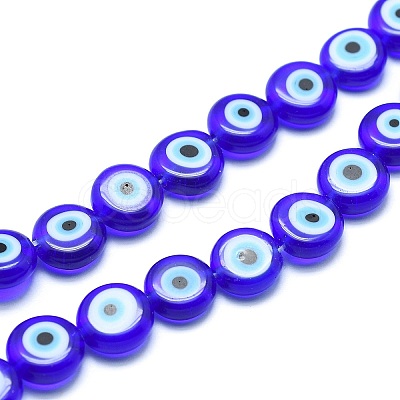 Handmade Evil Eye Lampwork Flat Round Bead Strands LAMP-L058-12mm-M-1