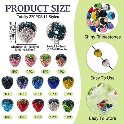14Pcs 14 Colors Handmade Polymer with Rhinestone Clay Beads CLAY-BT0001-09-1