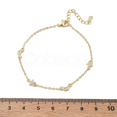 Brass Micro Pave Clear Cubic Zirconia Moon Star Link Chain Bracelets KK-CBA6980-28G-1