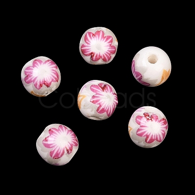 Floral Printed Porcelain Beads PORC-Q199-8mm-12-1
