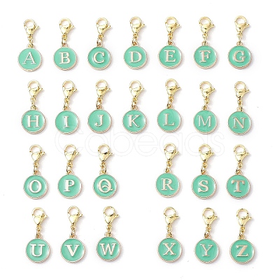 26Pcs Flat Round with Letter A~Z Alloy Enamel Pendant Decorations HJEW-JM02562-1