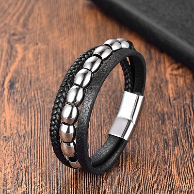 Imitation Leather Triple Layer Multi-strand Bracelets PW-WG04799-02-1