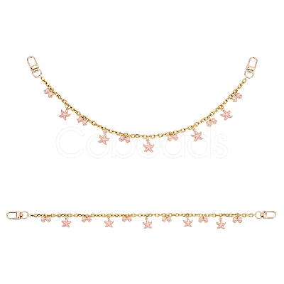 2Pcs Alloy Enamel Pink Bowknot Tassel 304 Stainless Steel Cable Chain Bag Decorative Chains AJEW-BBC0001-04-1