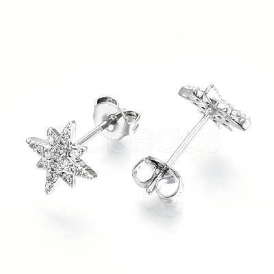 Brass Micro Pave Clear Cubic Zirconia Stud Earrings EJEW-T046-28P-NF-1