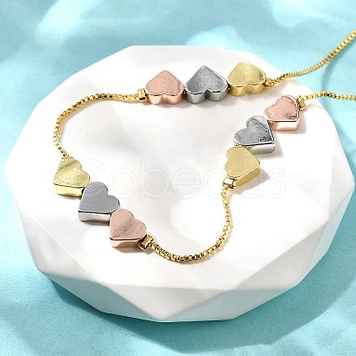 Brass Triple Color Heart Beaded Box Chain Necklaces NJEW-H057-01-1