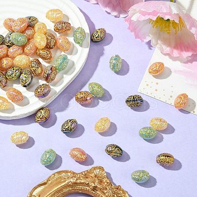 50Pcs Golden Metal Enlaced Opaque Acrylic Beads OACR-CJ0001-78-1