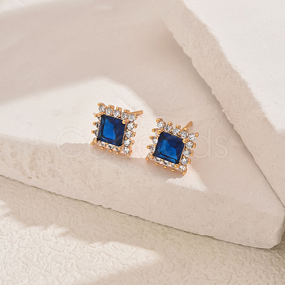 Brass Micro Pave Cubic Zirconia Square Stud Earrings VN1911-1