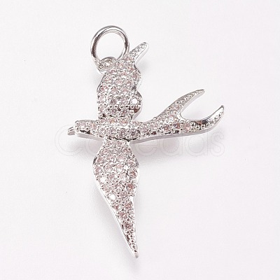 Brass Micro Pave Cubic Zirconia Bird Pendants X-ZIRC-A009-36P-1
