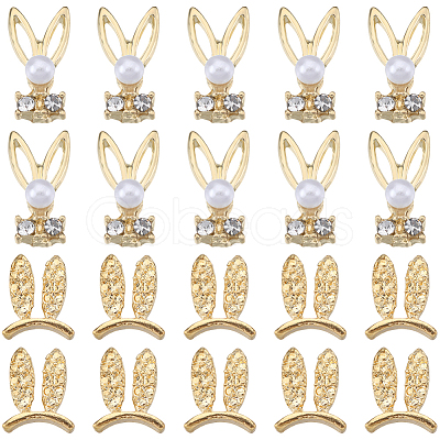 60Pcs 2 Styles Rabbit Alloy Rhinestone Cabochons MRMJ-SC0001-16-1