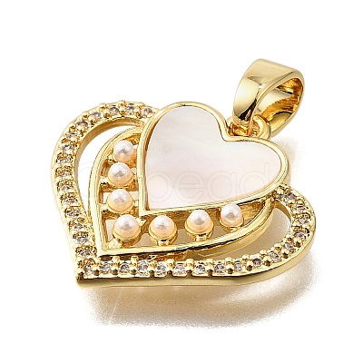 Brass Micro Pave Cubic Zirconia ABS Imitation Pearl Pendants KK-D328-03G-C-1