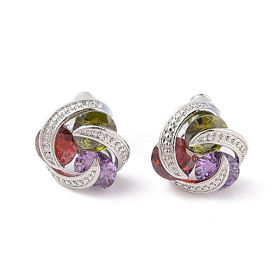 Rack Plating Brass Micro Pave Cubic Zirconia Stud Earrings EJEW-I304-04P-02-1