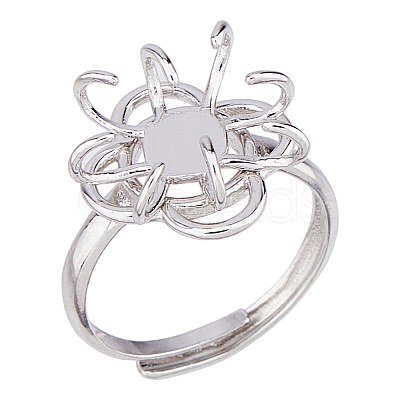 1Pc Rhodium Plated 925 Sterling Silver Adjustable Ring Settings STER-HS0001-16-1