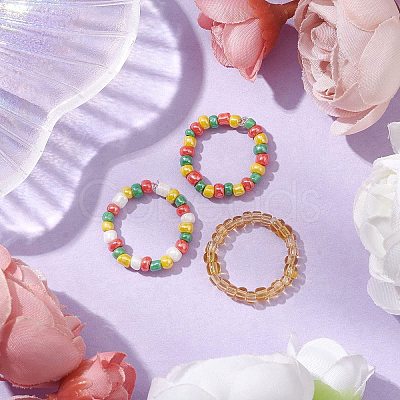Glass Beads Stretch Rings for Woman RJEW-JR00735-1