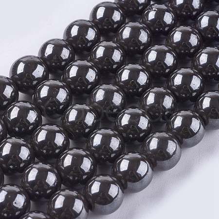 Magnetic Synthetic Hematite Beads Strands G-Q893-10mm-1