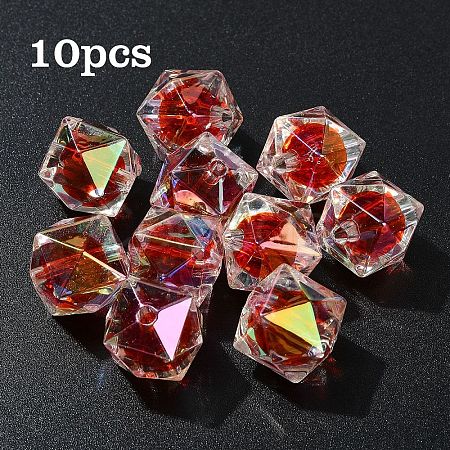 10Pcs Two Tone UV Plating Rainbow Iridescent Acrylic Beads TACR-YW0002-33E-1