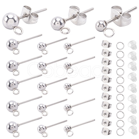 SOFPLATE 150Pcs 3 Size 202 Stainless Steel Ball Stud Earring Findings STAS-SP0001-53-1