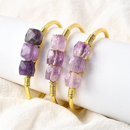 Natural Amethyst Beads Cuff Bangles for Women BJEW-Q035-01G-05-1