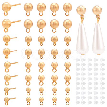 40Pcs 4 Size Rack Plating Brass Ball Stud Earring Post KK-BC0009-94-1