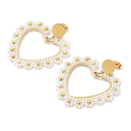 PVD Vacuum Plating 304 Stainless Steel Heart Dangle Stud Earrings STAS-D058-01G-02-1