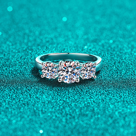 Rhodium Plated 925 Sterling Silver Pave 8.2x4.9mm Moissanite Finger Rings WG3C802-06-1